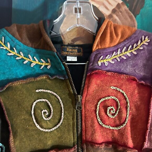 Rising International Hoodie Womens Multicolor Boho Embroidered Zip Jacket Small - Picture 8 of 16